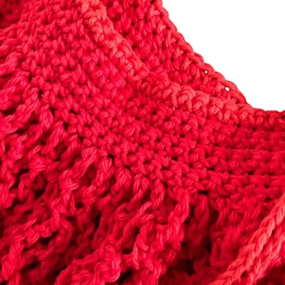 French Inspired Crochet Fishnet Market Bag Red Rouge Tote Shoulder Bag w/Tassel - Picture 10 of 16